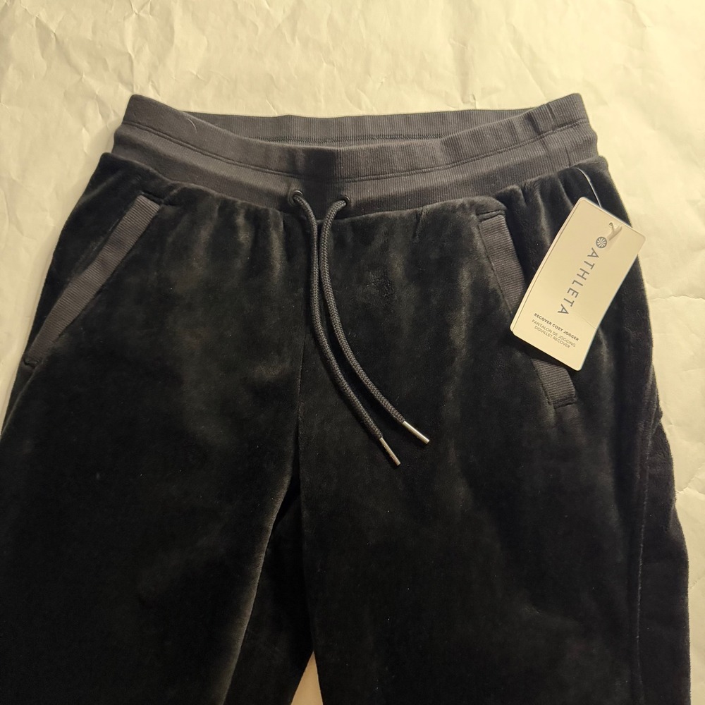 Athleta Black Velour Recovery Cozy Jogger Soft Comfy‎ Active Pants Womens Size S